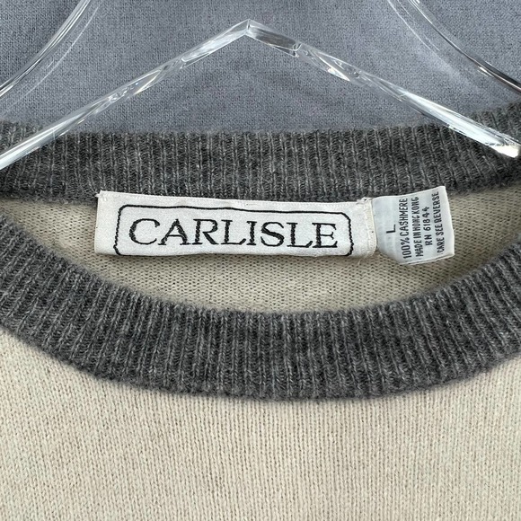 CARLISLE Sweater Womens L Cream Gray 100% Cashmere Vintage Long Sleeve Crew Neck - Picture 5 of 8